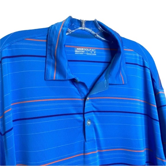 Nike Golf Dri-Fit Men's‎ Polo Shirt L Short Sleeve Collared Blue Orange Striped - Picture 3 of 8
